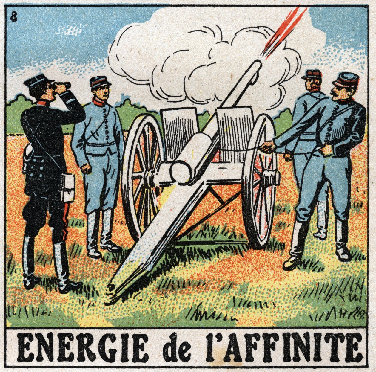 Affinitási energia: tüzérek robbanóanyaggal. Névtelen illusztráció 1925-ből. Magángyűjtemény. alkotó: Anonymous Anonymous