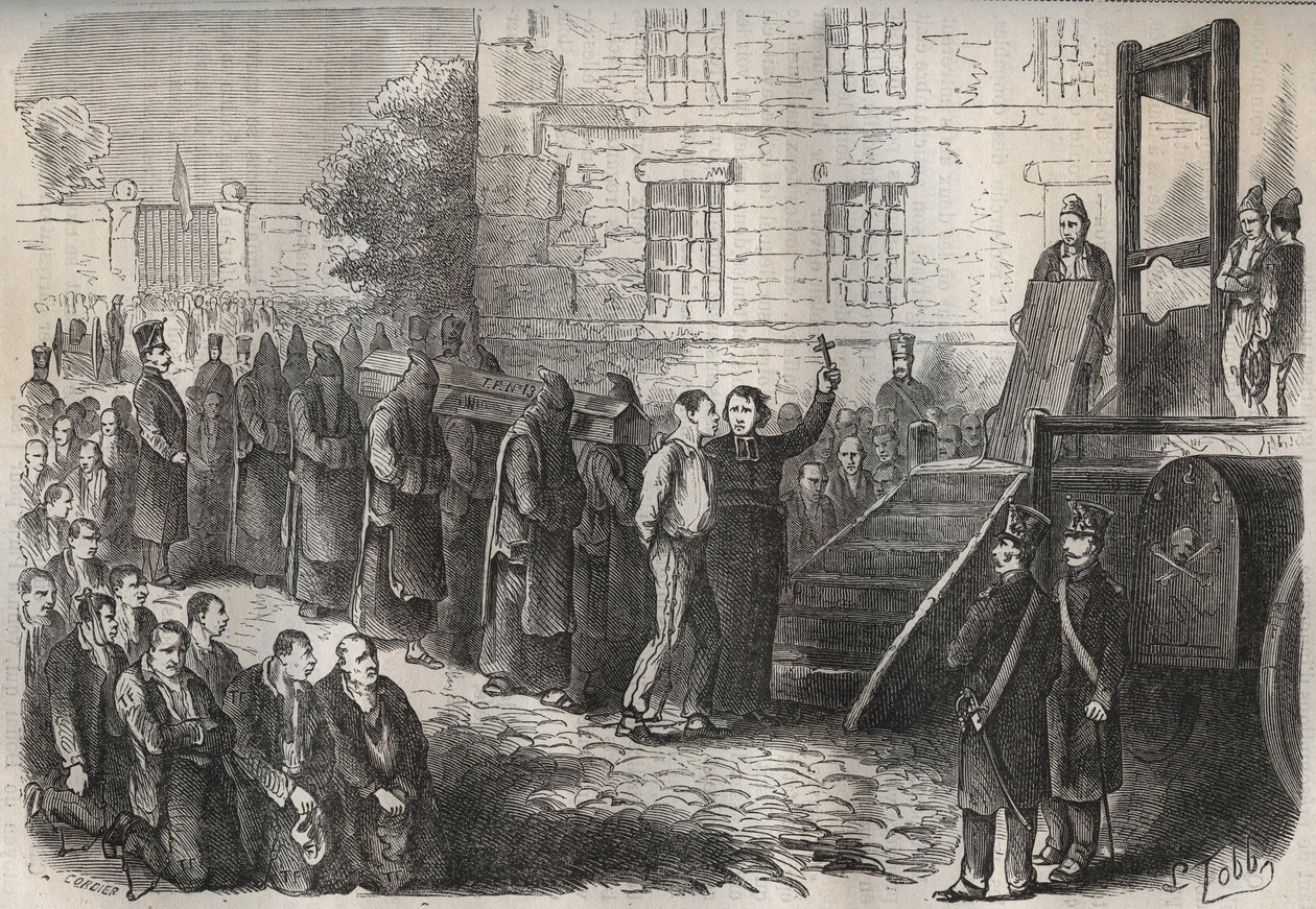 Kivégzés a Toulon Bagne-ban a XIX. Pierre Zaccone (1817-1895) (Colonia Penale - Büntetőtelep) metszet az „Elítéltek története a megalkotásuktól napjainkig” című könyvébe (1877). Magángyűjtemény. alkotó: Anonymous Anonymous