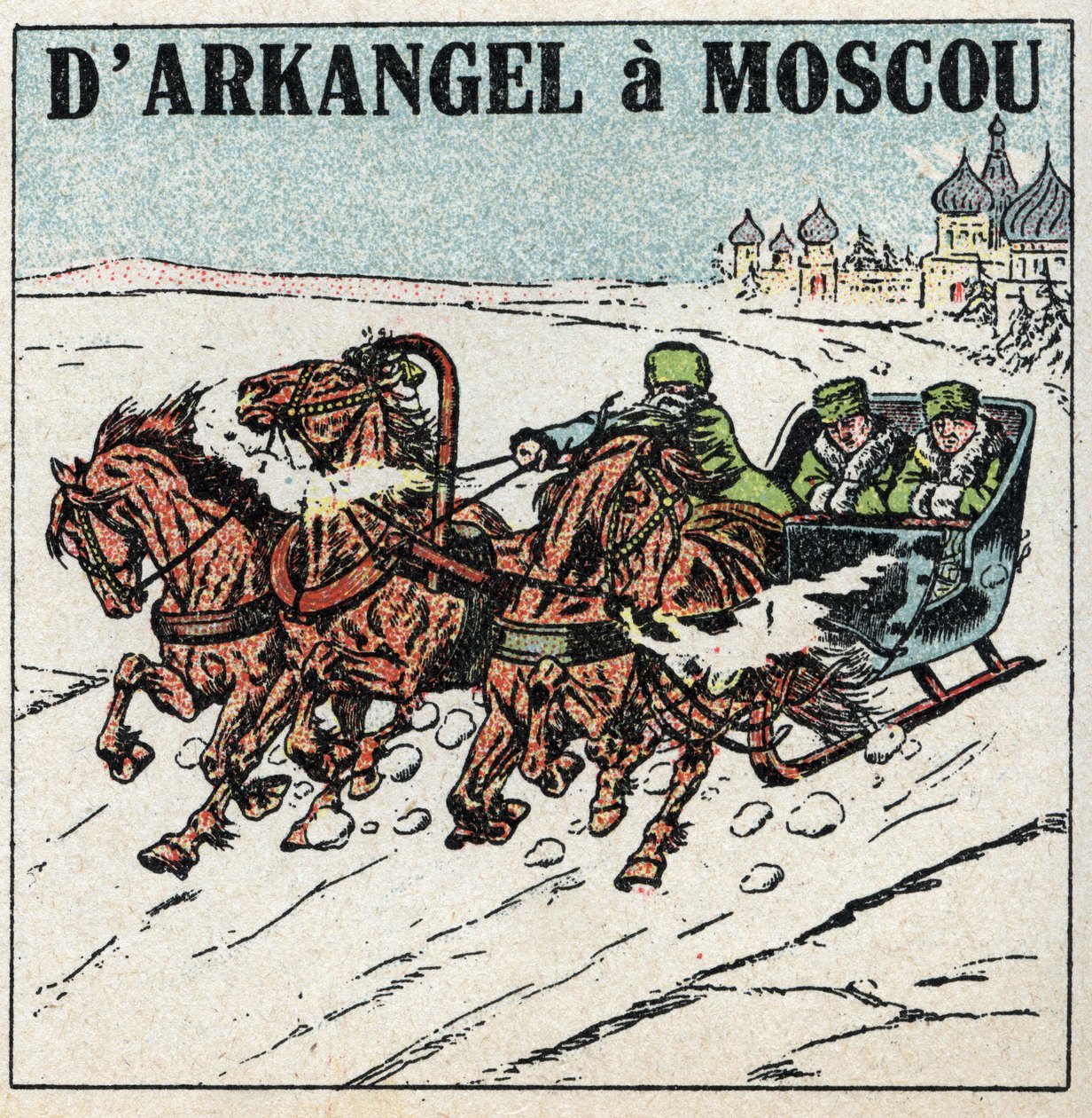 Állathúzás: Arkangeltől Moszkváig. Trojka Oroszországban. Névtelen illusztráció 1925-ből. Magángyűjtemény. alkotó: Anonymous Anonymous