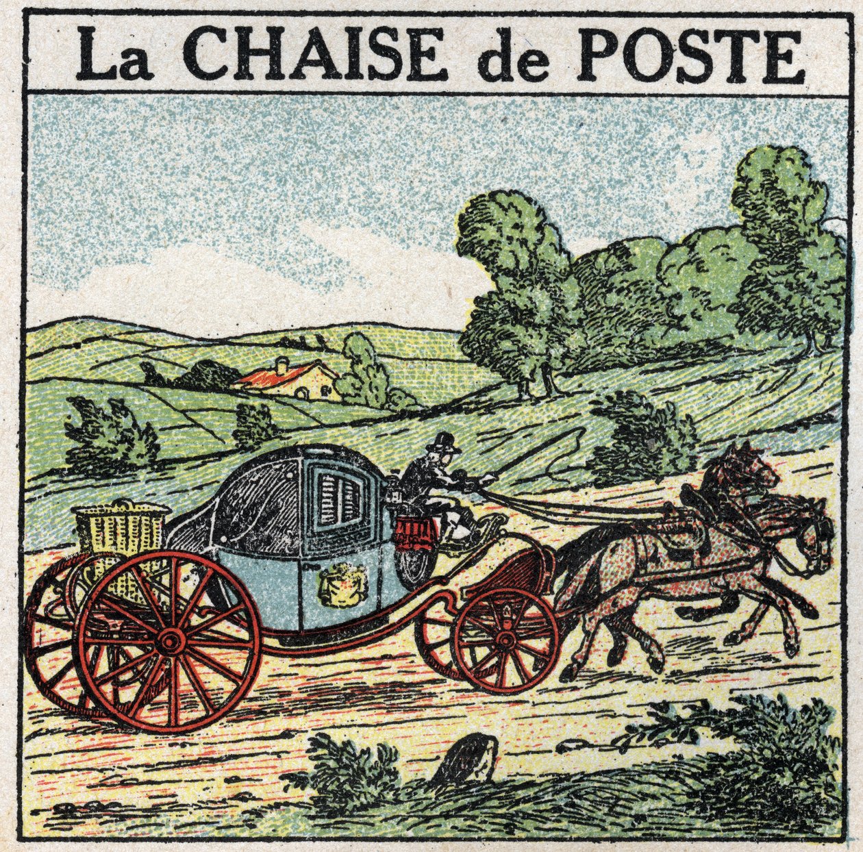 Állati vontatás: a postaszék. 1925 névtelen illusztrációja. Magángyűjtemény. alkotó: Anonymous Anonymous