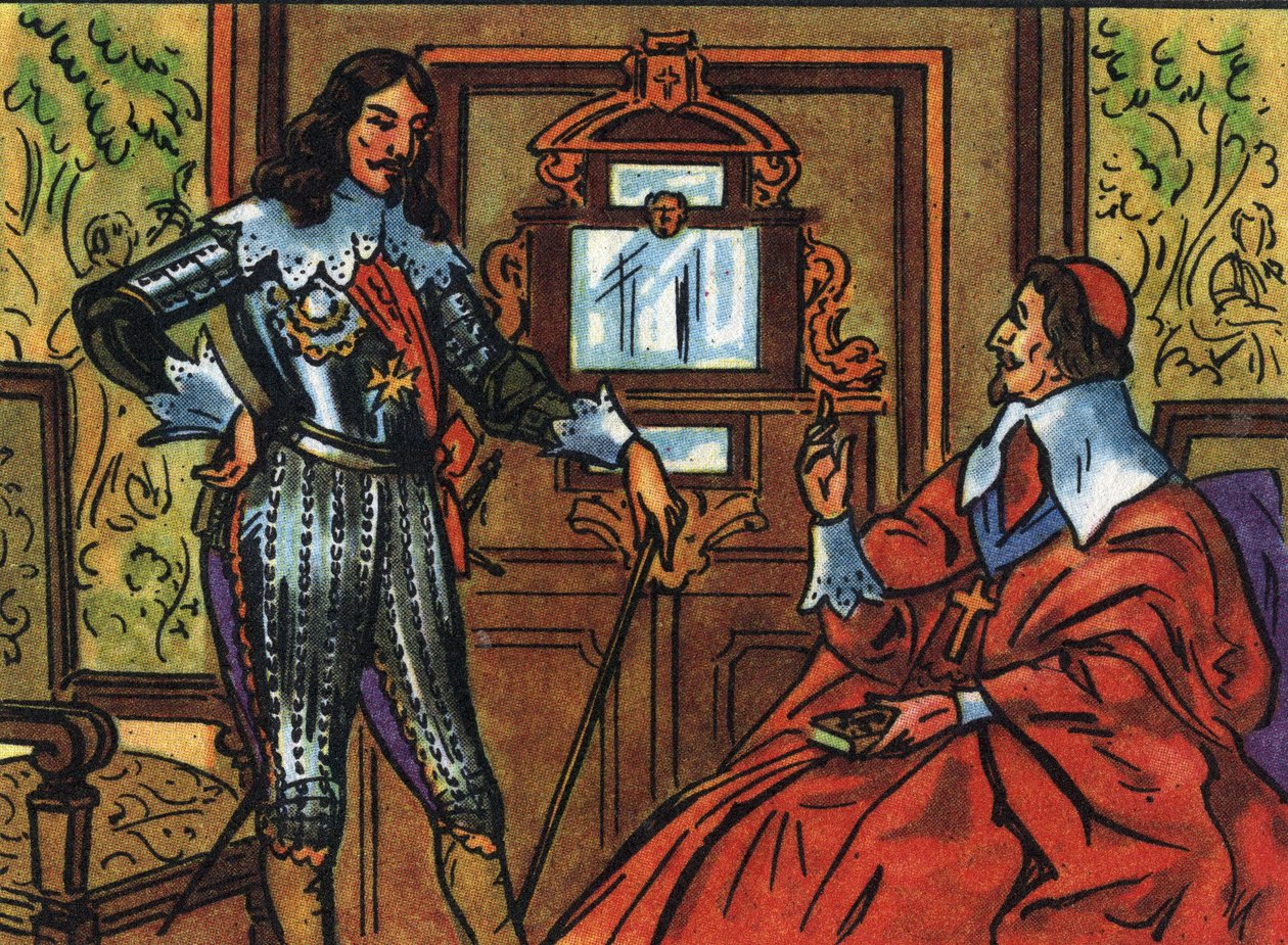Armand Jean du Plessis de Richelieu vagy de Richelieu bíboros (1585-1642), francia miniszter és XIII. Lajos (1601-1643), francia király. Névtelen illusztráció a „Franciaország uralkodóinak és államfőinek gyűjteményében”. 20. század. Magángyűjtemény. alkotó: Anonymous Anonymous