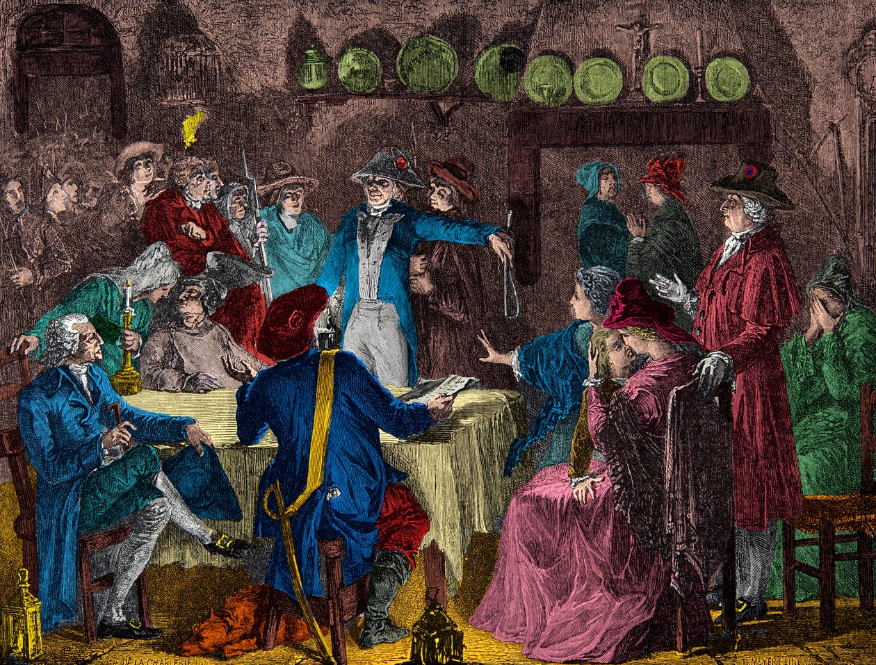 XVI. Lajos király és a királyi család letartóztatása Varennes-ben 1791-ben, Metszet, Magángyűjtemény alkotó: Anonymous Anonymous