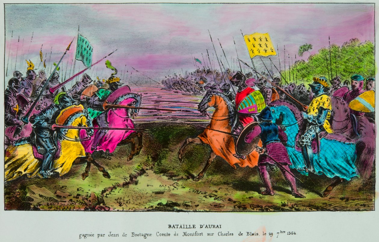 Auray-i csata 1364. szeptember 29-én, az utolsó bretagne-i csata egy angol breton hadsereg között IV. bretagne-i János (III. Montfort-i János, Jean Le Conquereur vagy Le Vaillant) parancsai ellen. alkotó: Anonymous Anonymous