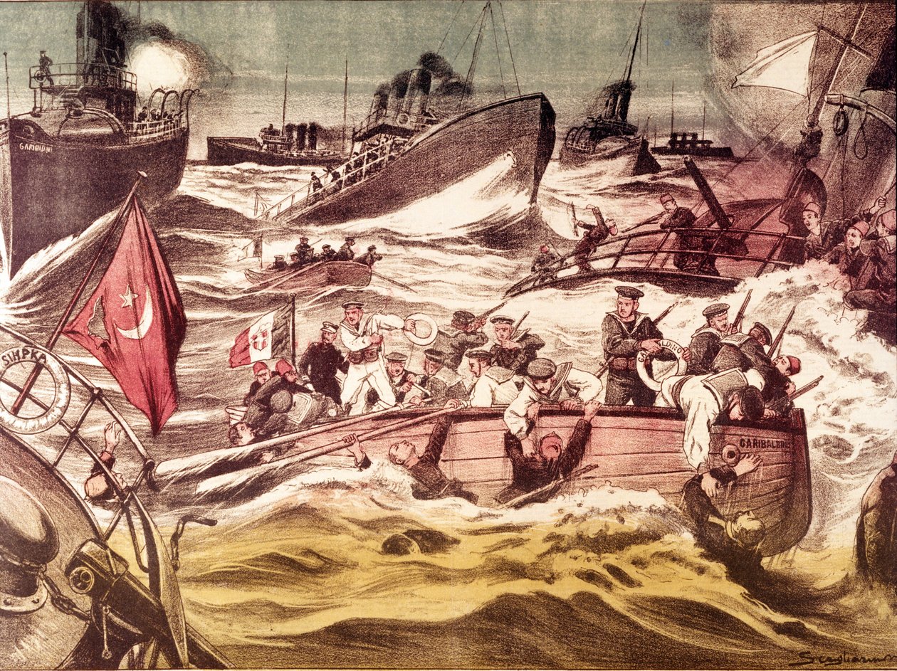 Kunfudai csata (Kunfida Kunfidah): tengeri csata 1912. január 7-én és 8-án, az olasz-török háború (1911-1912) idején, a Vörös-tengeren, a szaúd-arábiai Kunfuda kikötője előtt. alkotó: Anonymous Anonymous