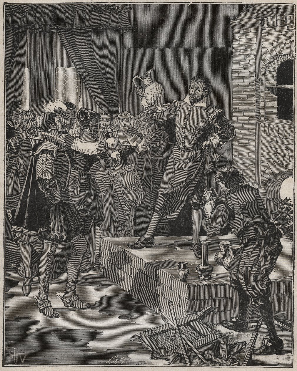 Bernard Palissy (1510-1589), diadalmas francia keramikus kiveszi első zománcdarabjait a sütőből. Metszet 1880-ból Adolphe BITARD „” Les arts et metiers illustres” című könyvébe. alkotó: Anonymous Anonymous