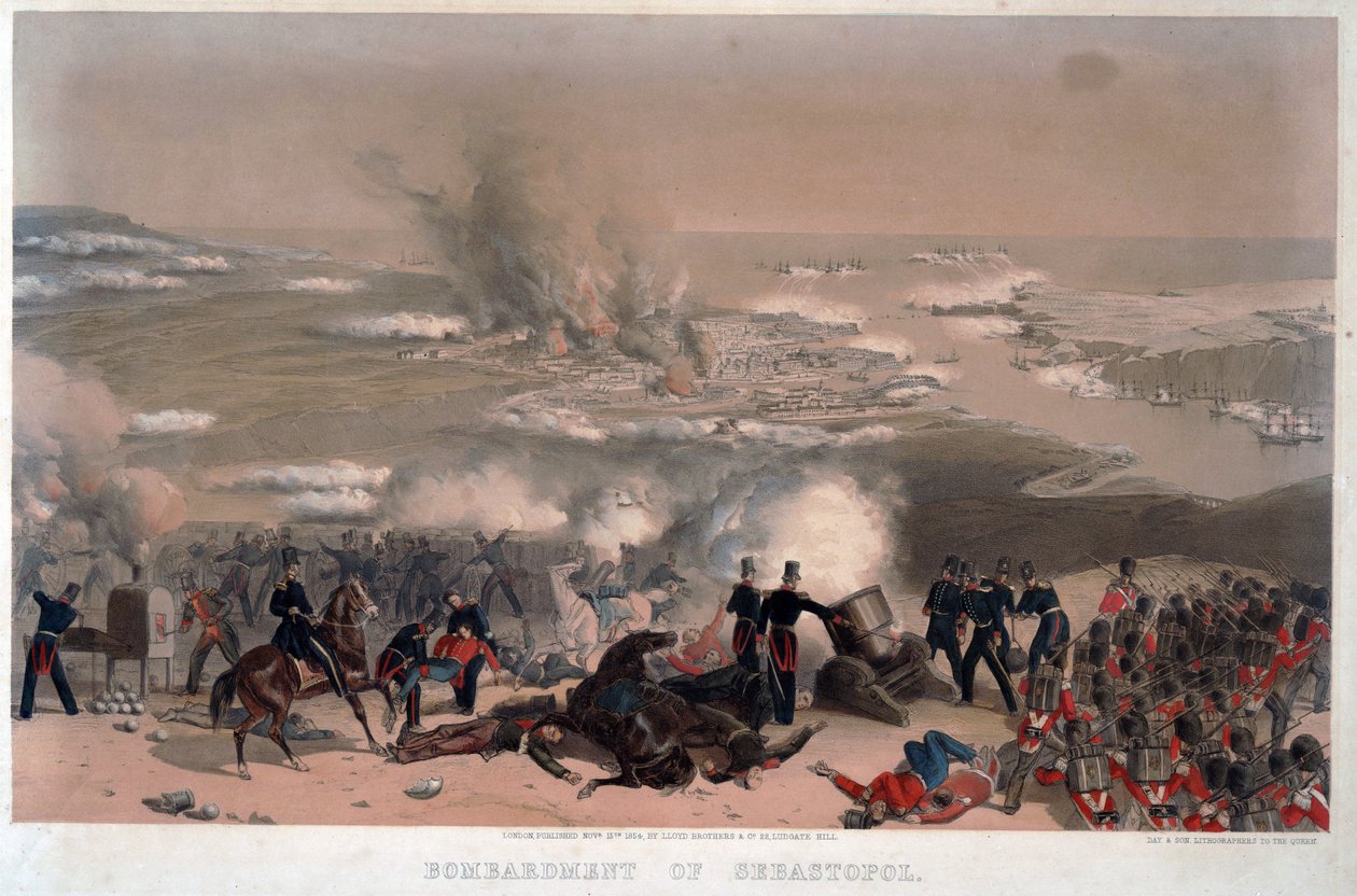 Szevasztopol bombázása - Anonymous - 1854 - Színes litográfia - 83x117,2 - Magángyűjtemény alkotó: Anonymous Anonymous