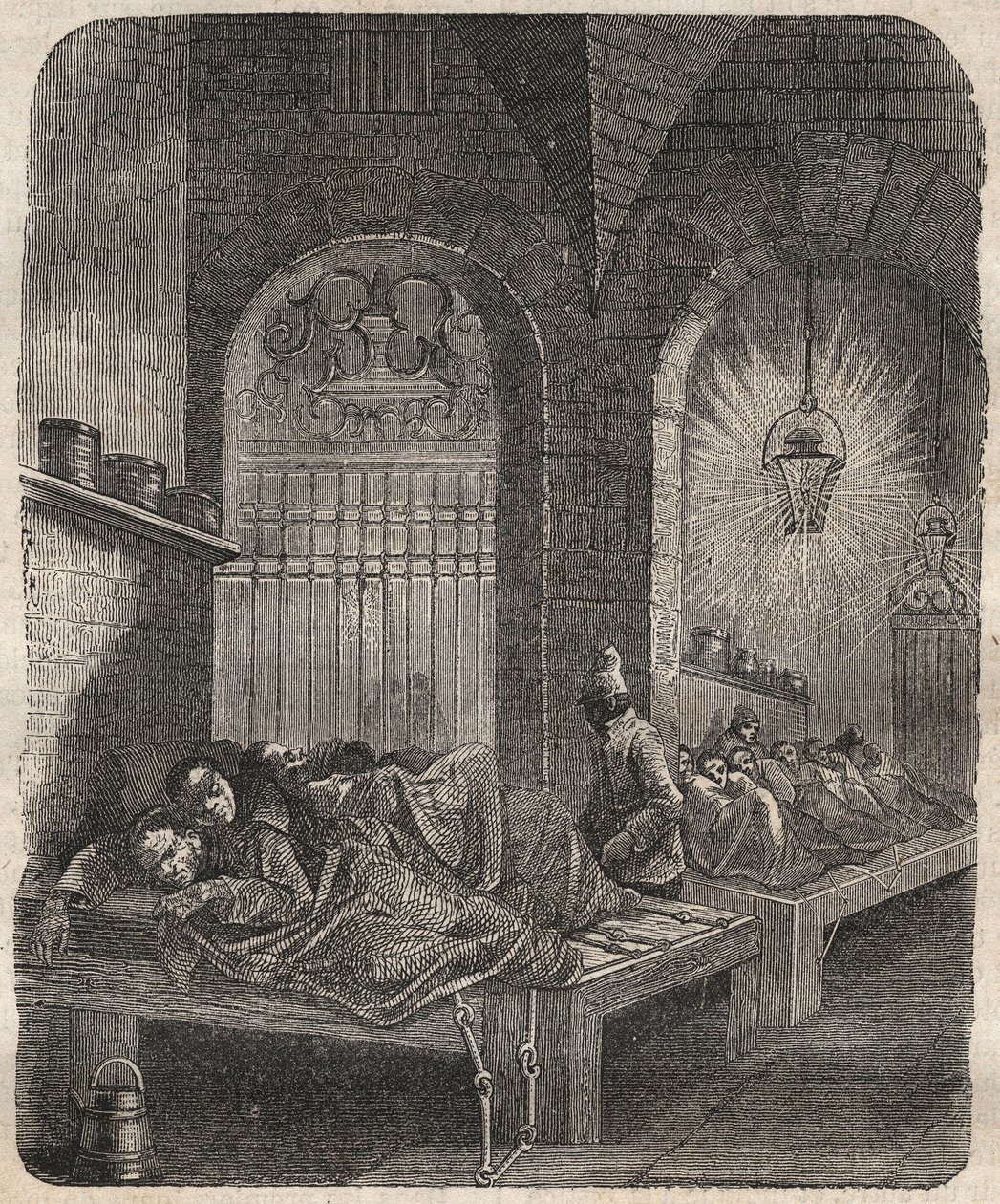 Bresti börtön éjszaka. Pierre Zaccone (1817-1895) (Colonia Penale - Büntetés-végrehajtási telep) metszet a „Az elítéltek története a megalkotásuktól napjainkig” (1877). Magángyűjtemény. alkotó: Anonymous Anonymous