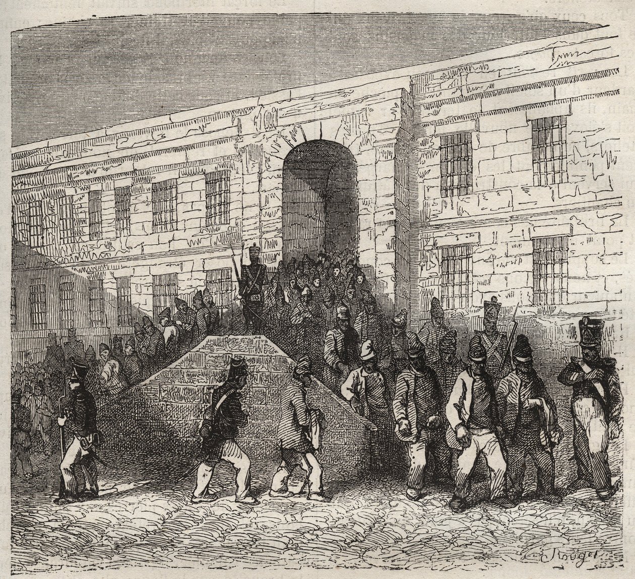 Bresti börtön a XIX. Pierre Zaccone (1817-1895) (Colonia Penale - Büntetőtelep) metszet az „Elítéltek története a megalkotásuktól napjainkig” című könyvébe (1877). Magángyűjtemény. alkotó: Anonymous Anonymous