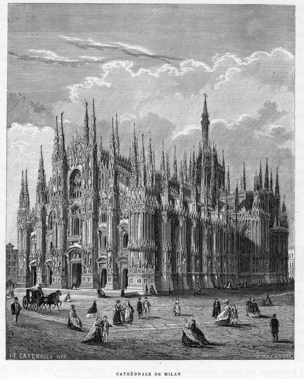 Milánói katedrális (Duomo, Milano), Olaszország. armengaud 1859-es metszete „Európa galériáiban – Olaszország”. Magángyűjtemény. alkotó: Anonymous Anonymous