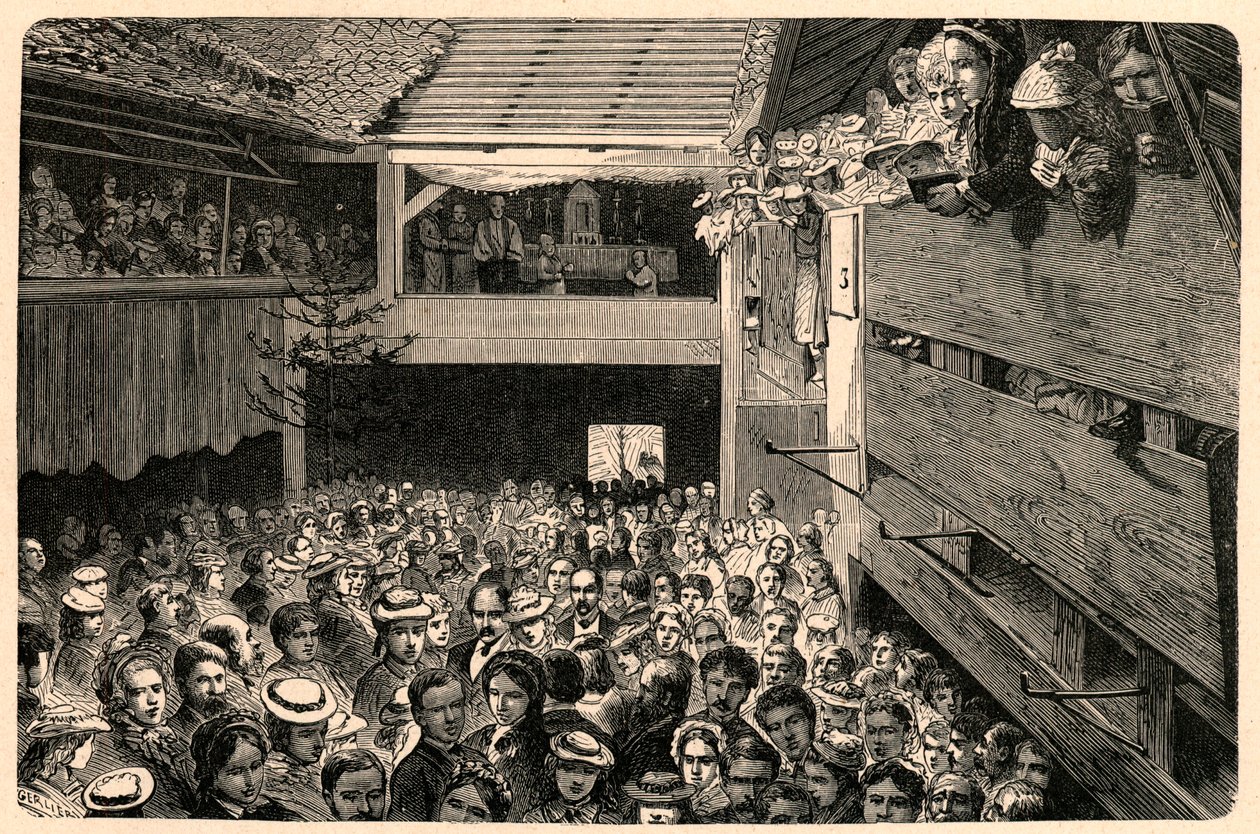 A katolikus istentisztelet megünneplése a svájci Porrentruyban 1874-ben, egy fénykép után. Louis-Eugene (Louis Eugene) Louvet „Katholikus missziók a XIX. században” című metszetébe. magángyűjtemény. alkotó: Anonymous Anonymous