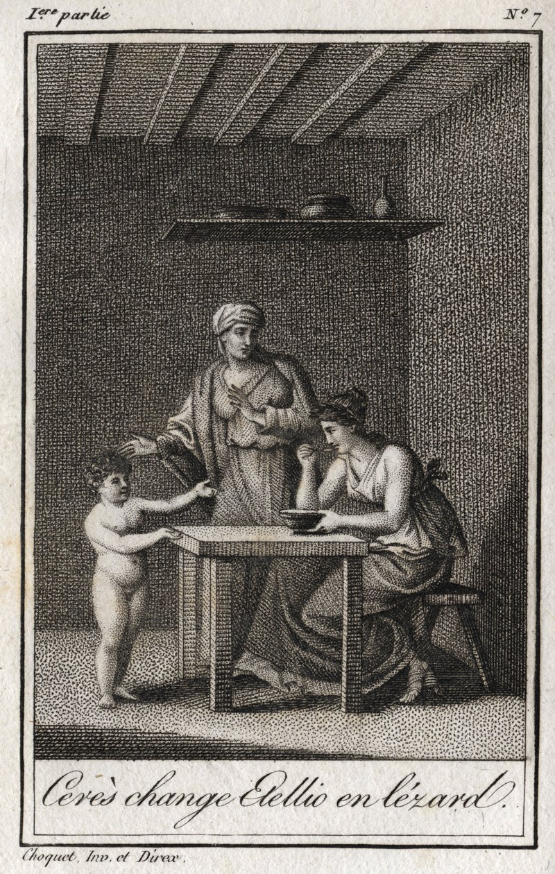 Ceres Stelliont lezardrá változtatja. Metszet 1819-ből Charles Albert Demoustier (1760-1801) „Lettres a Emilie sur la mythologie” című művében. Magángyűjtemény. alkotó: Anonymous Anonymous