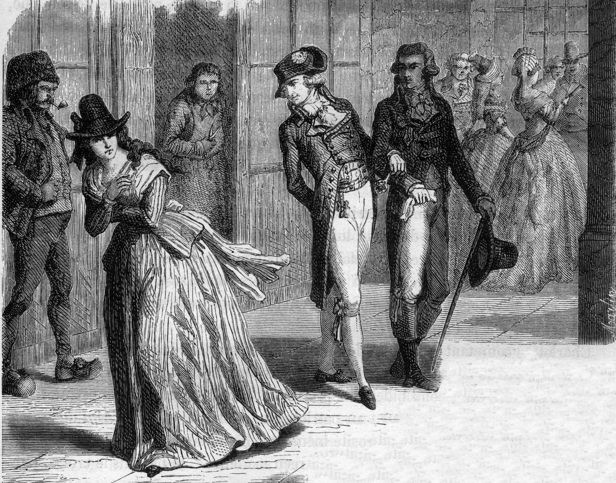 Charlotte Corday a Badin késgyártónál, a Palais-Royal árkádjai alatt 1793-ban - Alphonse de Lamartine (1790-1869) metszet a „Histoire des Girondins”-ba, 1865-1866 - Magángyűjtemény alkotó: Anonymous Anonymous