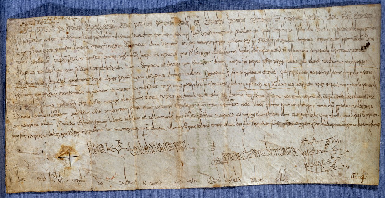 Nagy Károly király (I. Károly, Nagy Károly vagy Carolus Magnus) chartája (742-814), amely mentesíti a Saint Denis apátságot a vásár ideje alatti útdíjak alól. 8. század vége. Párizs, Nemzeti Levéltár alkotó: Anonymous Anonymous