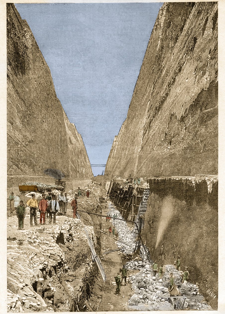 A Korinthoszi-csatorna építése 1893 -metszet - A Korinthoszi-csatorna építése. alkotó: Anonymous Anonymous