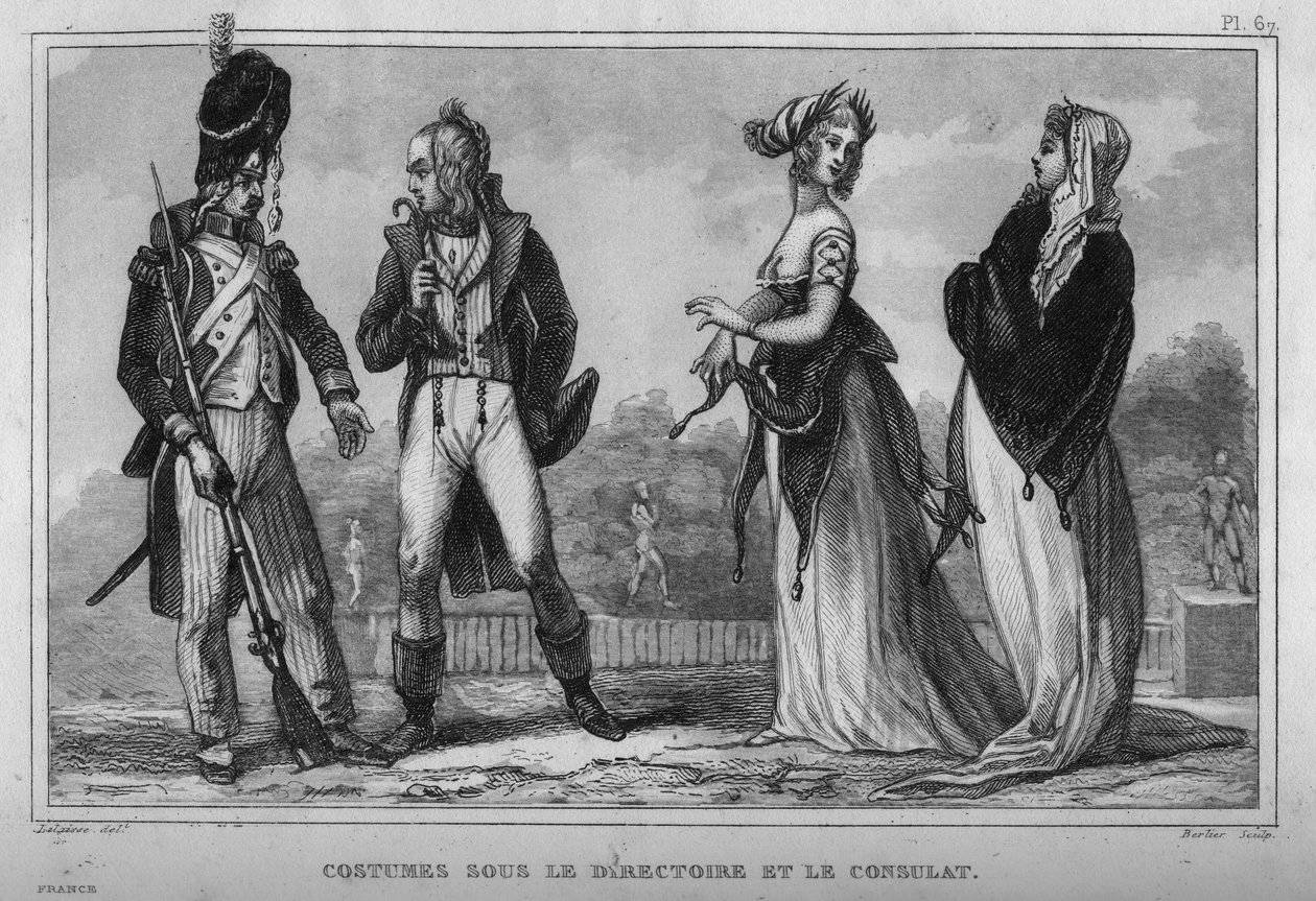 Jelmez az igazgatóságon és a konzulátuson. Metszet 1859-ből a „” Le Monde-ban. Minden nép története a legtávolabbi időktől napjainkig”. M. E. de Lostalot-Bachoue (Lostalot Bachoue). Magángyűjtemény. alkotó: Anonymous Anonymous