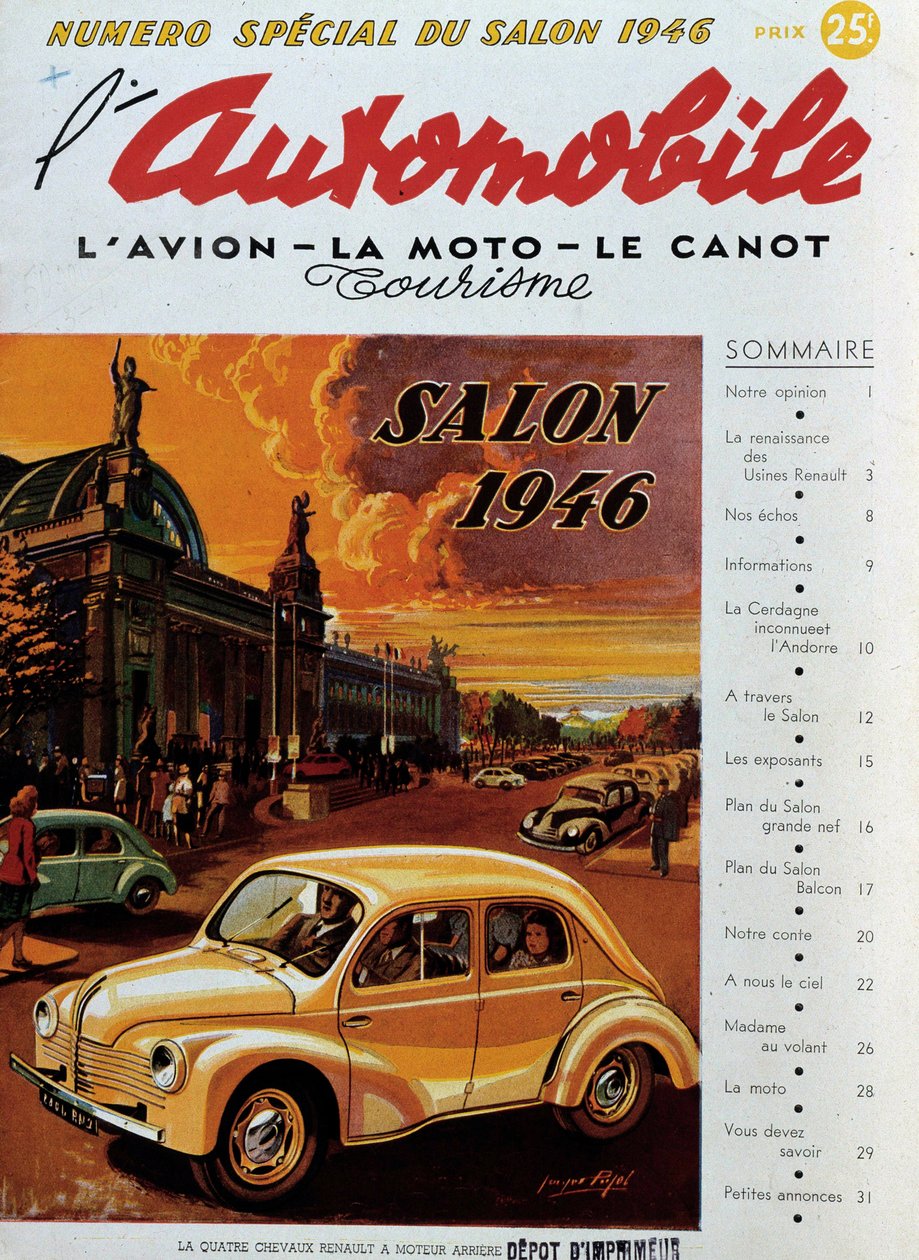 Az 1946-os autószalon alkalmából megjelent „” The automobil” borítója. Magángyűjtemény alkotó: Anonymous Anonymous
