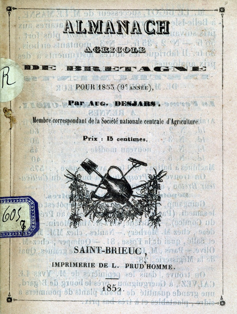 Az Agricole de Bretagne Almanach borítója alkotó: Anonymous Anonymous