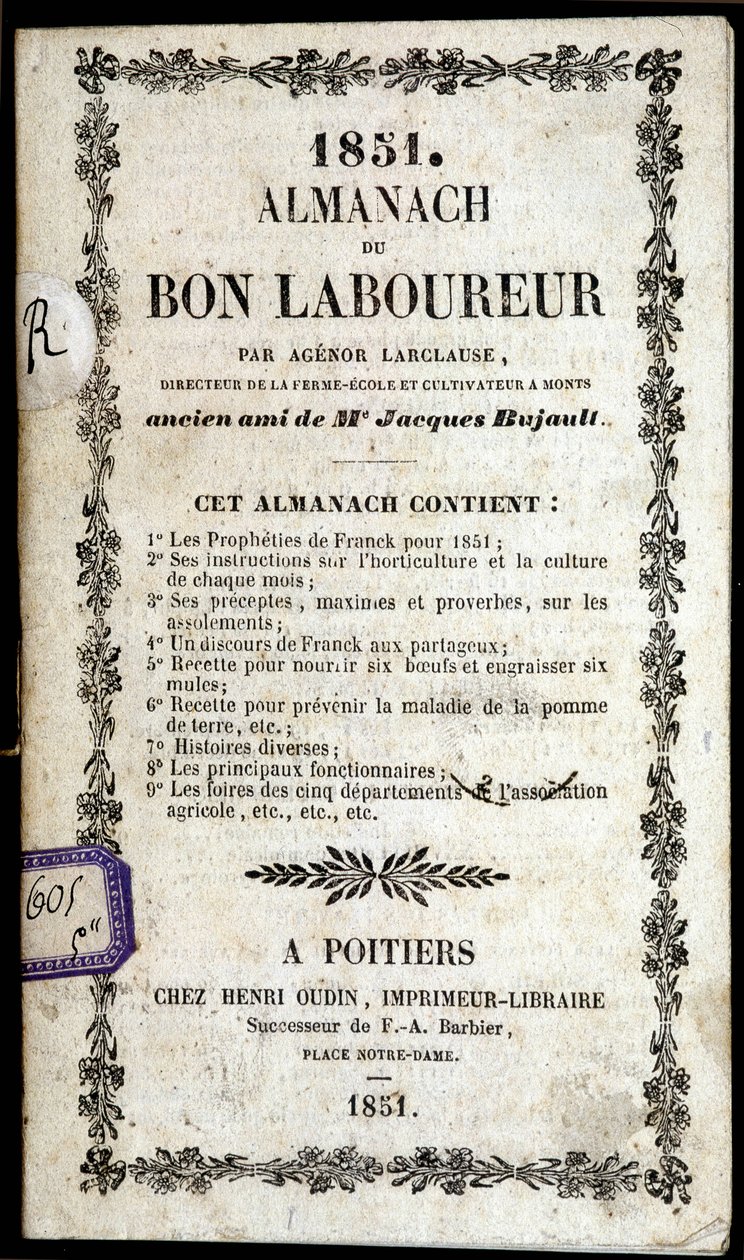 Az Almanach du Bon Ploureur borítója, Agenor Larclause, Poitiers alkotó: Anonymous Anonymous