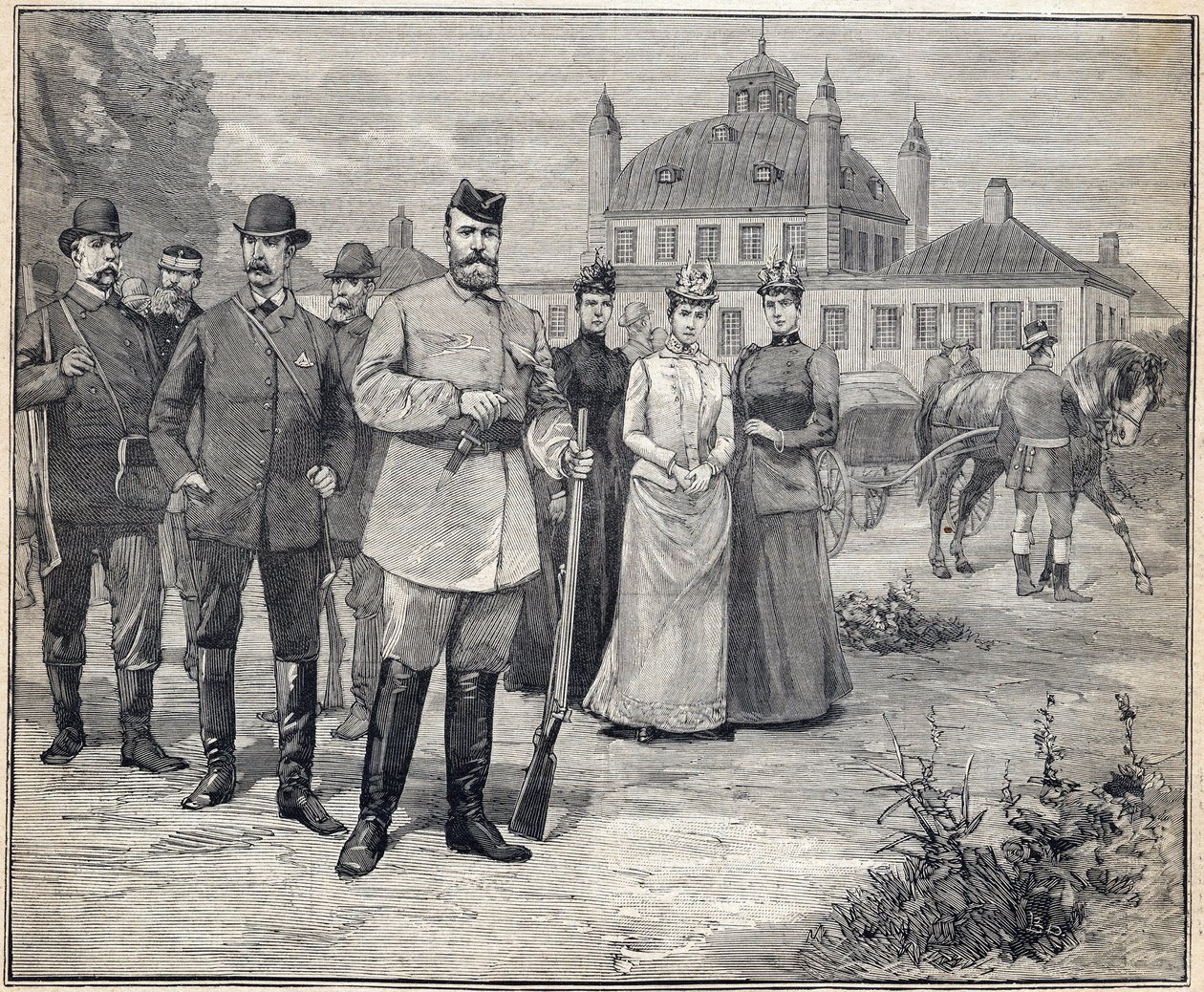 II. Miklós orosz cár (1868-1918) vadászatára indult a dániai Fredensborgba. Metszet a „Le Petit Parisien”-ben, 1893. alkotó: Anonymous Anonymous