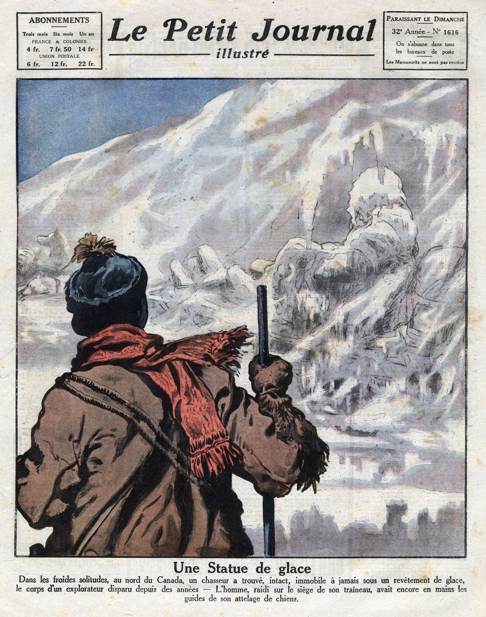Egy felfedező holttestéből fedezték fel Kanada jegén, évekre eltűnt. Az illusztráció a „" Le petit Journal"-ból származik, 1921. 11. 12. Gyűjtemény alkotó: Anonymous Anonymous