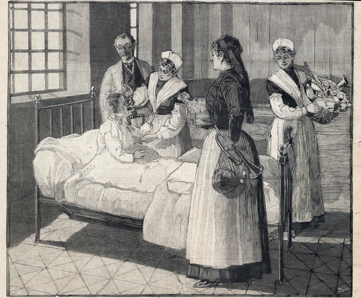 Játékosztás a közjóléti gyerekeknek újév napján. Metszet a „” Le Petro Parisien”-ben, 1893.08.01. Magángyűjtemény alkotó: Anonymous Anonymous