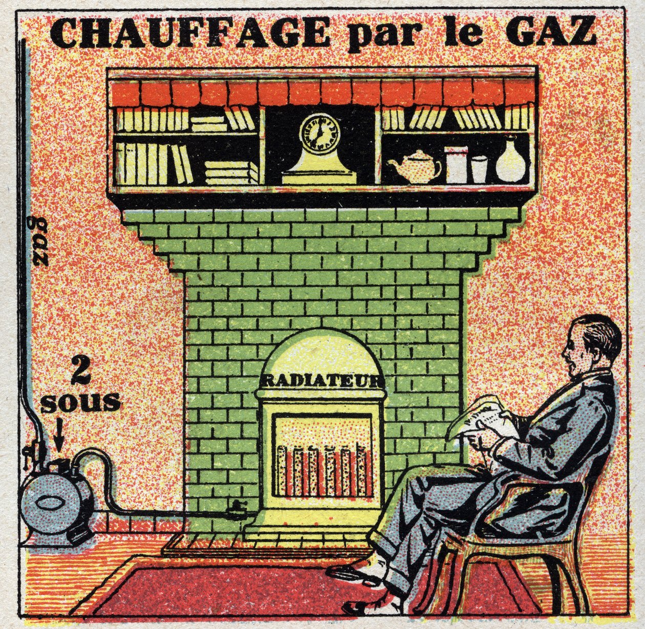 Háztartási fűtés: gázfűtés. Névtelen illusztráció 1925-ből. Magángyűjtemény. alkotó: Anonymous Anonymous