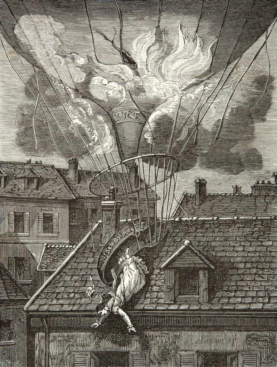 Madame Sophie Blanchard (1778-1819) drámai halála 1819. július 6-án a párizsi Tivoli kertje felett, metszet, magángyűjtemény alkotó: Anonymous Anonymous