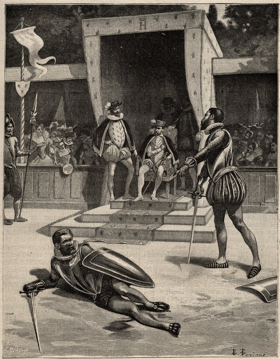 Párbaj Francois de Vivonne de la Chataigneraie és Guy de Chabot, de Jarnac báró között Saint Germain en Laye-ban, Franciaországban július 10. alkotó: Anonymous Anonymous