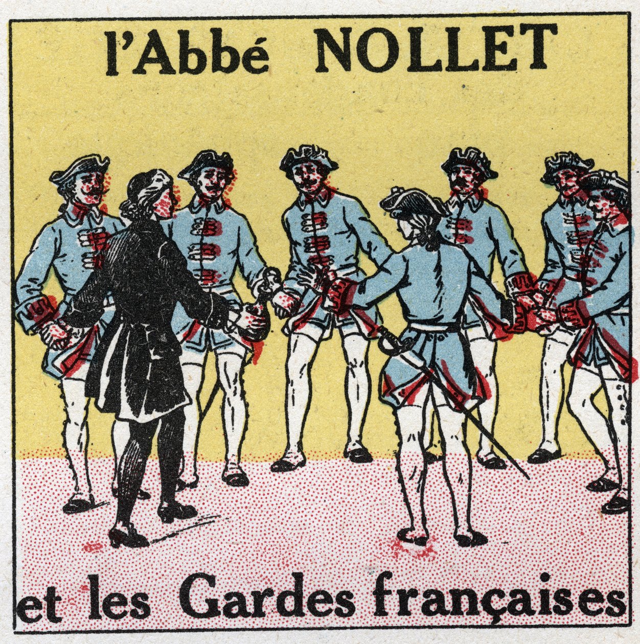 Elektromos kondenzátorok: kondenzátorok által okozott rázkódás. Jean Antoine Nollet (Jean-Antoine) abbé (Jean-Antoine) (1700-1770) francia fizikus, Versailles-i fizikus, ahol 1746-ban egy időben 180 őrt ütöttek le, a leideni palack tapasztalatai. Névtelen  alkotó: Anonymous Anonymous