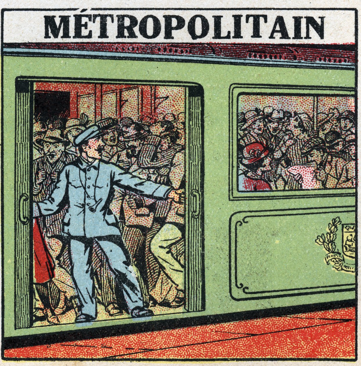 Elektromos villamosok: az utasok felhalmozódnak a párizsi Metropolitainben. Névtelen illusztráció 1925-ből. Magángyűjtemény. alkotó: Anonymous Anonymous