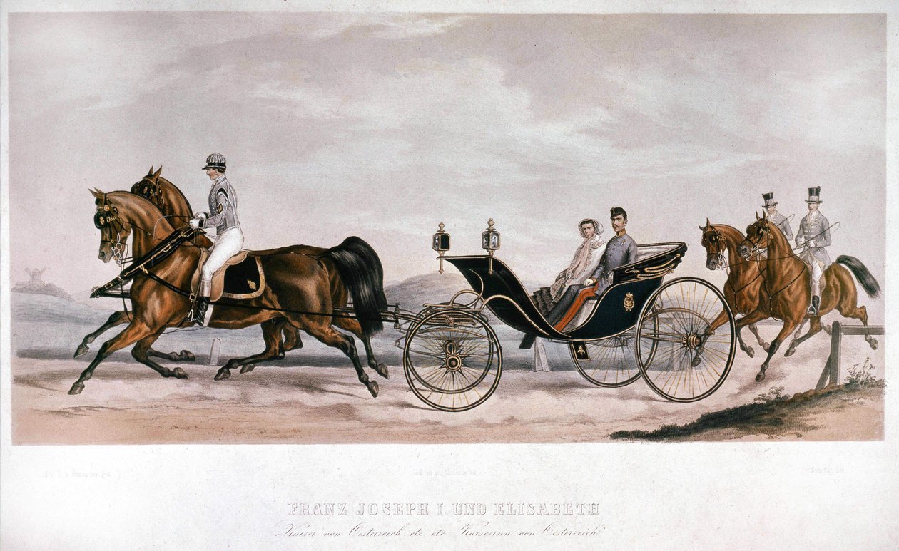 Erzsébet (Sissi) és I. François Joseph (1830 - 1916) Ausztriából kocsikázás közben. Metszet 19. század. Magángyűjtemény alkotó: Anonymous Anonymous