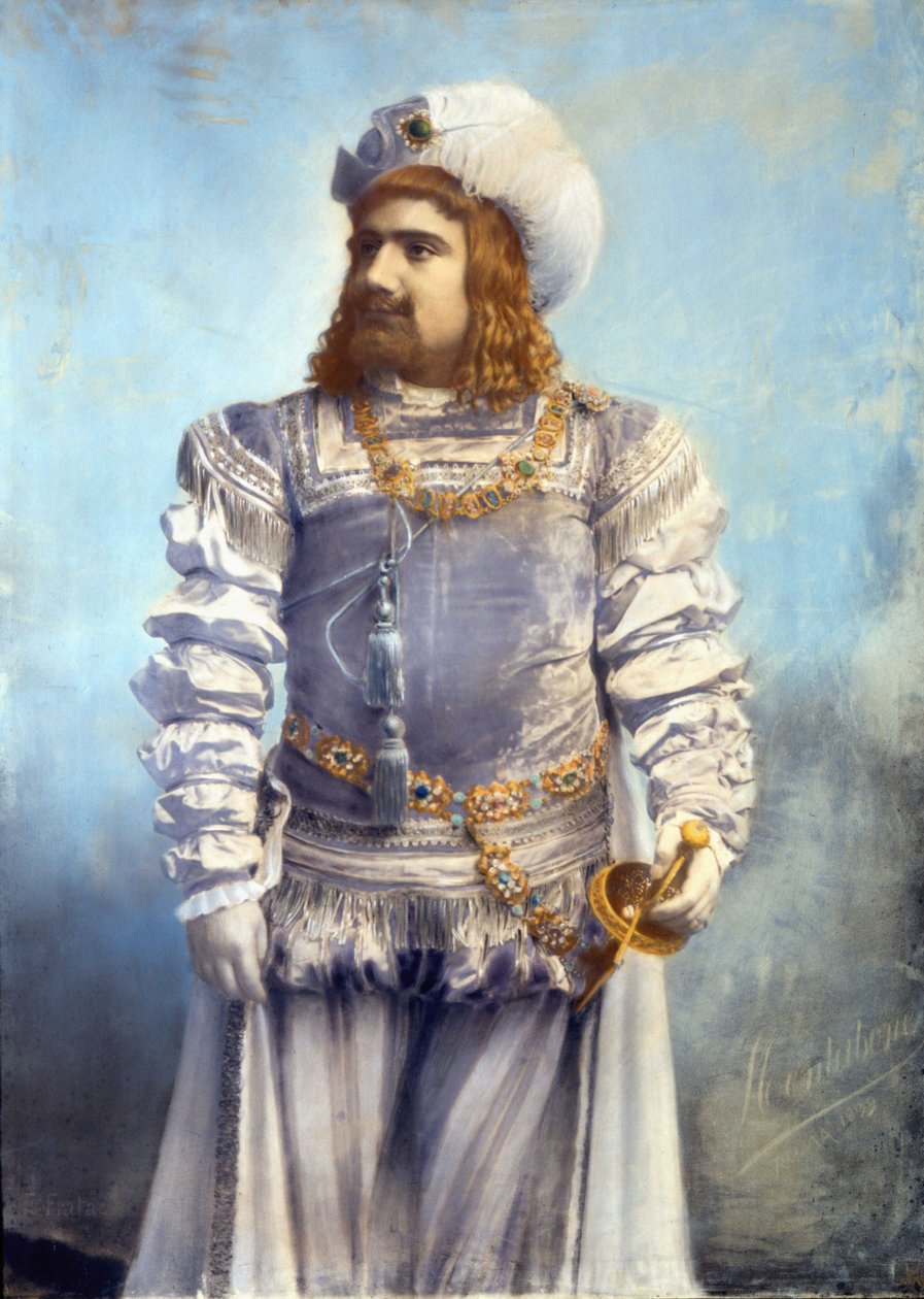 Enrico Caruso (1873-1921), olasz tenor Faust szerepében a Mephistophelben (Mephistopheles (Mephisto) by Arrigo (vagy Enrico) Boito Kézzel színezett fotó. Róma alkotó: Anonymous Anonymous