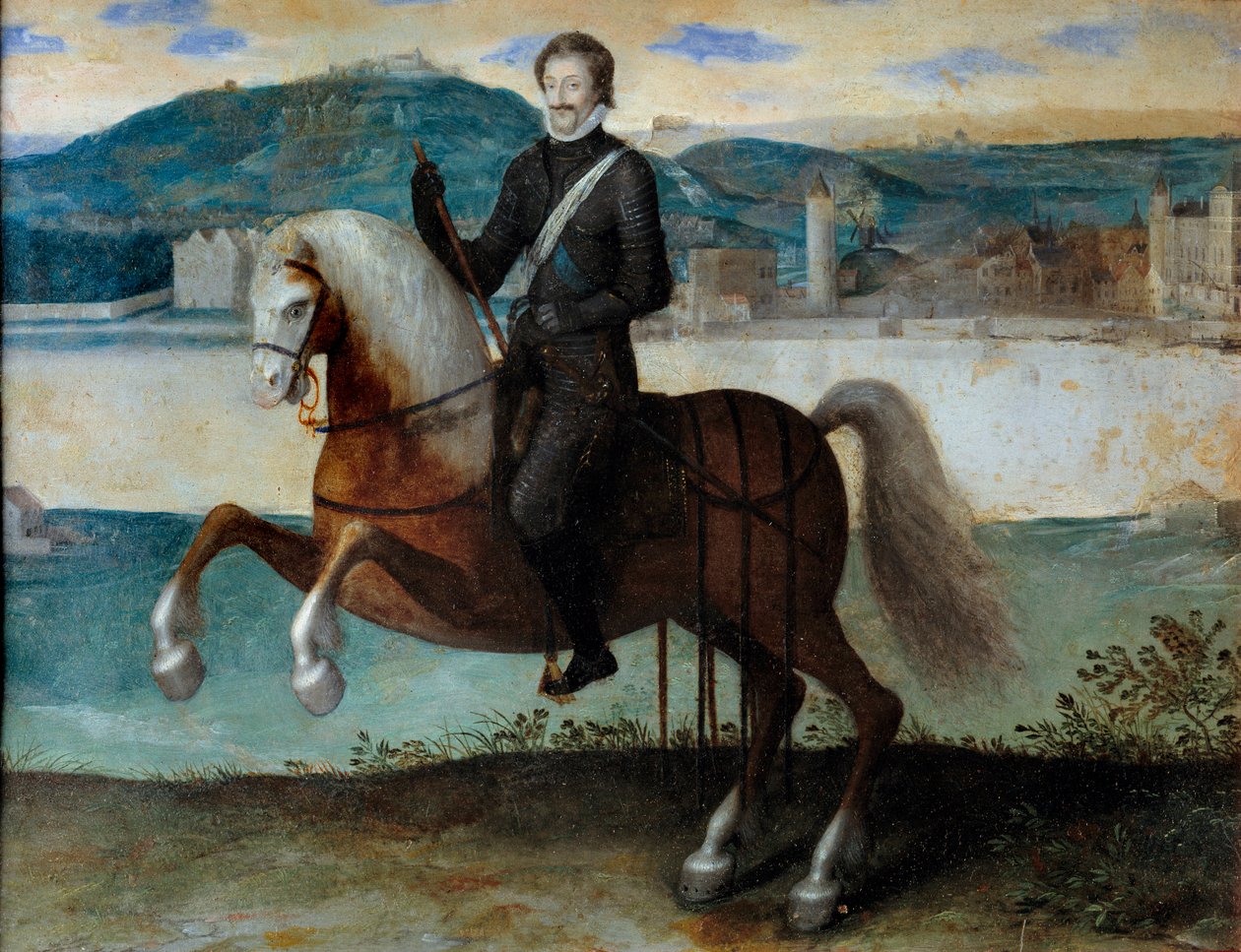 Henrik IV (1553-1610) lovas portréja Párizs előtt (1594). Névtelen festmény. h s/réz. Mérete: 0,25 x 0,31 m. Párizs, Musee Carnavalet alkotó: Anonymous Anonymous
