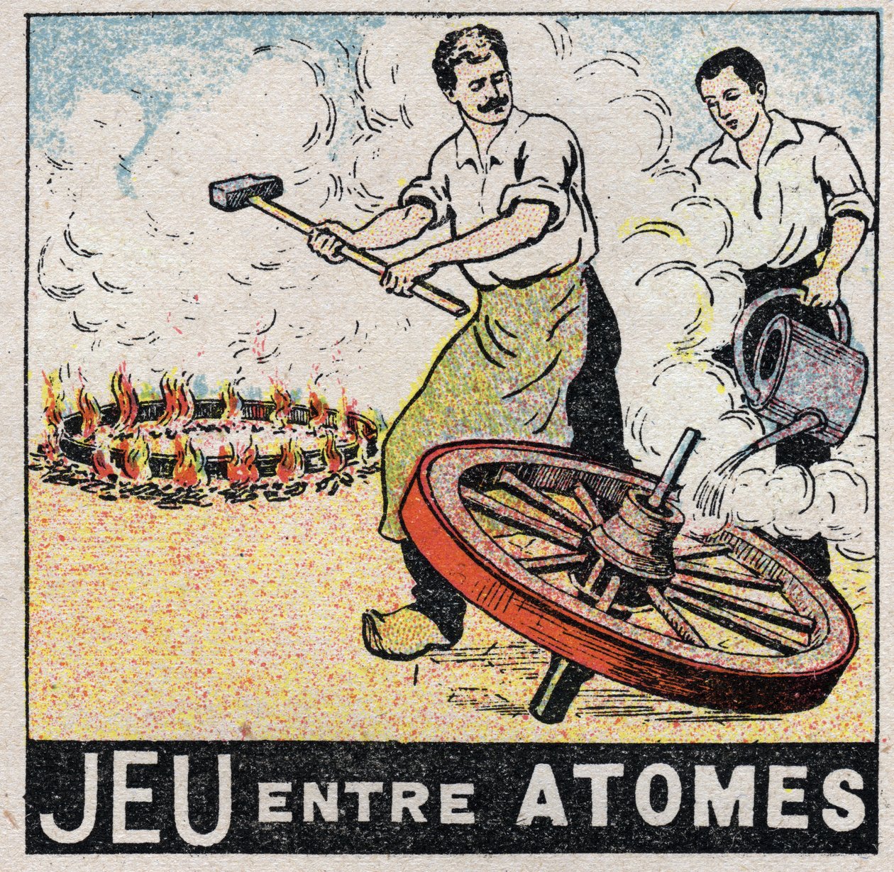 Éter (anyag): játék az atomok között. Charronok kereket csinálnak. Névtelen illusztráció 1925-ből. Magángyűjtemény. alkotó: Anonymous Anonymous