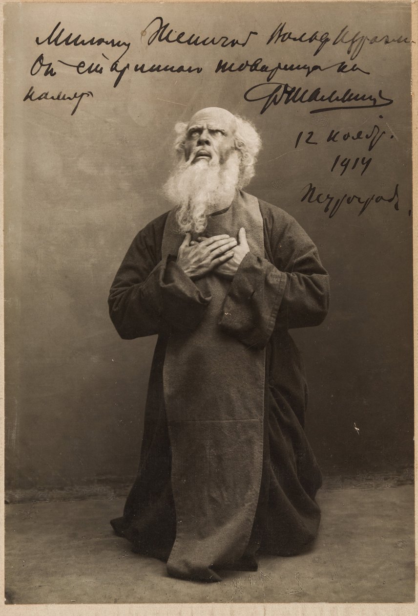 Fedor Chaliapine - Fjodor Ivanovics Chaliapin (1873-1938) Alekszandr Szerov Rogneda című operájában, Anonymus . Fénykép, 1914 körül. Magántulajdon. alkotó: Anonymous Anonymous