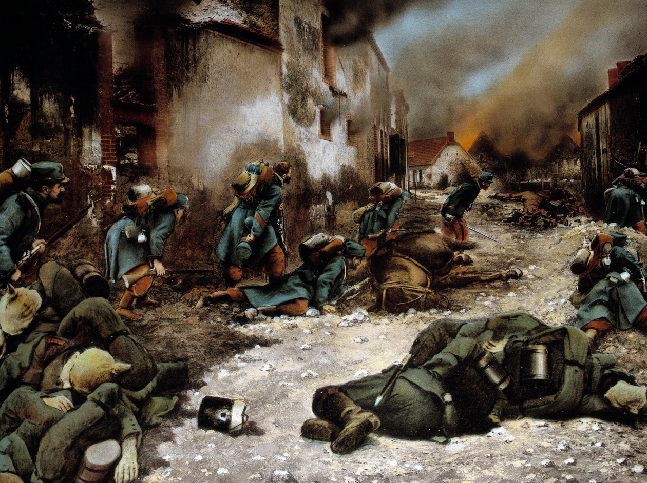 Első világháború (1914-1918): „” Csata Chatillon sur Morinban (Chatillon-sur-Marne) 1914 szeptemberében”” Névtelen festmény alkotó: Anonymous Anonymous