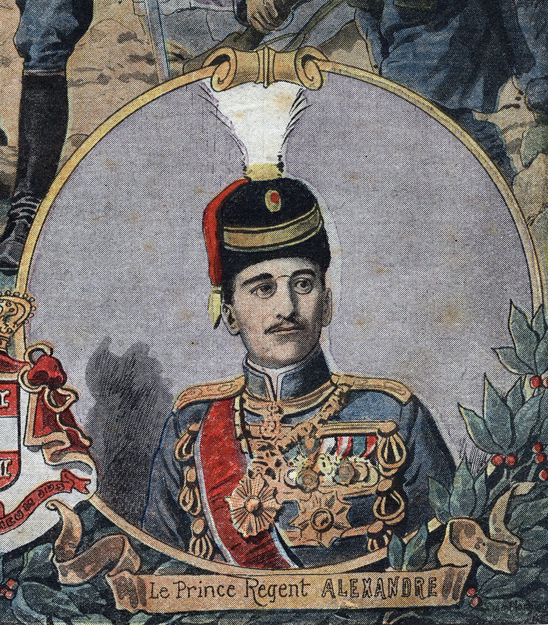 Első világháború 1914-1918 (14-18): Sándor szerb régens herceg portréja, aki I. Sándor jugoszlávia vagy II. Sándor szerb király lett (1888-1934). Metszet a „Le Petite Journal”-ban alkotó: Anonymous Anonymous
