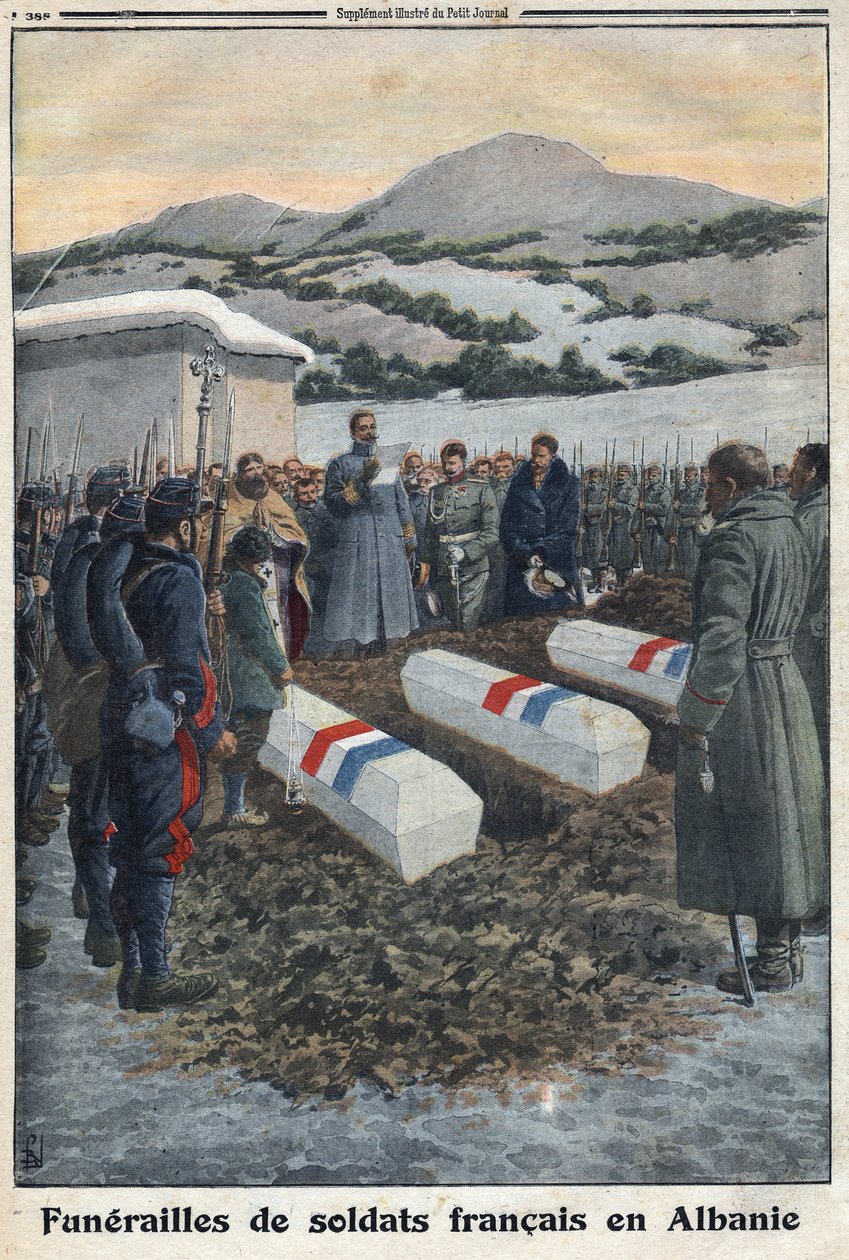 Első világháború 1914-1918 (14-18. háború). Francia katonák temetése Albániában. A "" Le Petite Journalban" alkotó: Anonymous Anonymous
