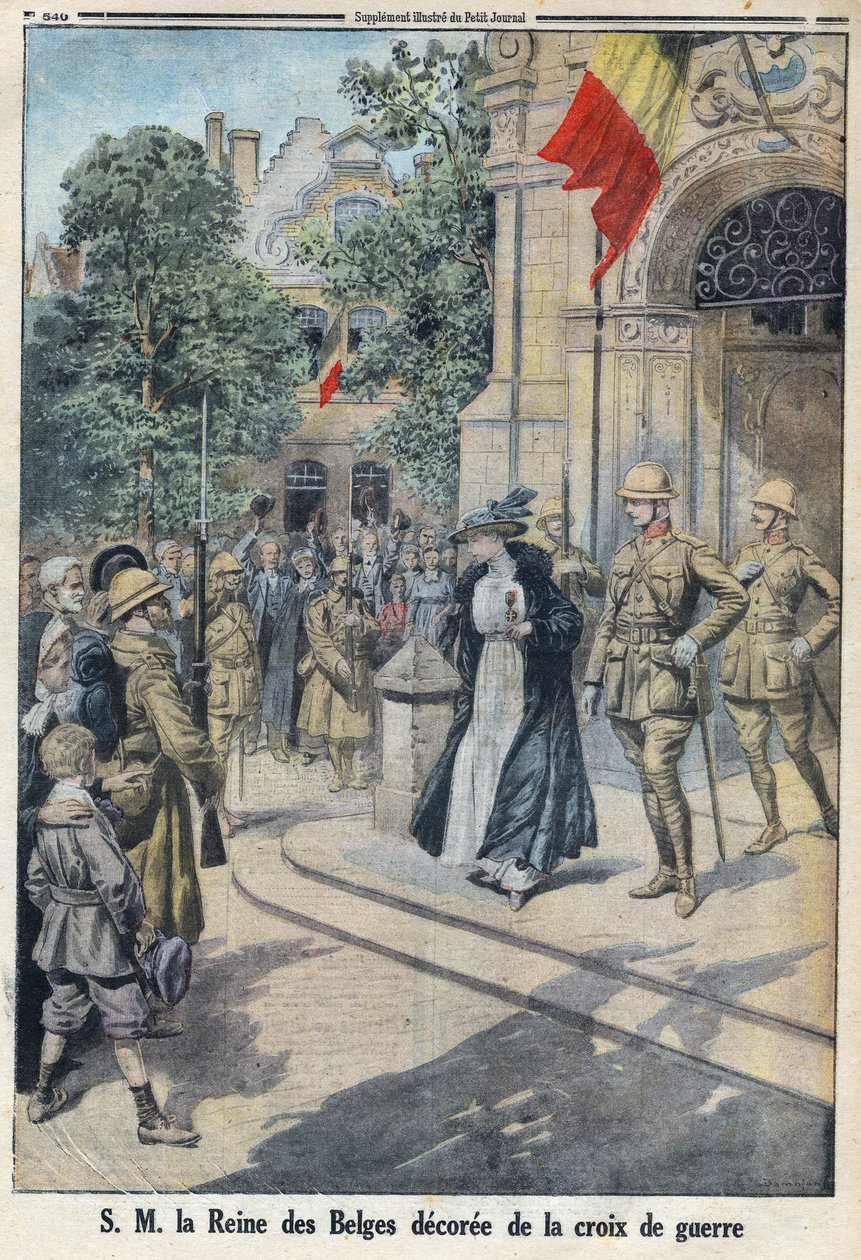 Első világháború 1914-1918 (14-18. háború). Őfelsége, a belgák királynője, Elisabeth de Baviere (1876-1965) hadikereszttel tüntették ki. A "Le Petite Journal"-ban alkotó: Anonymous Anonymous