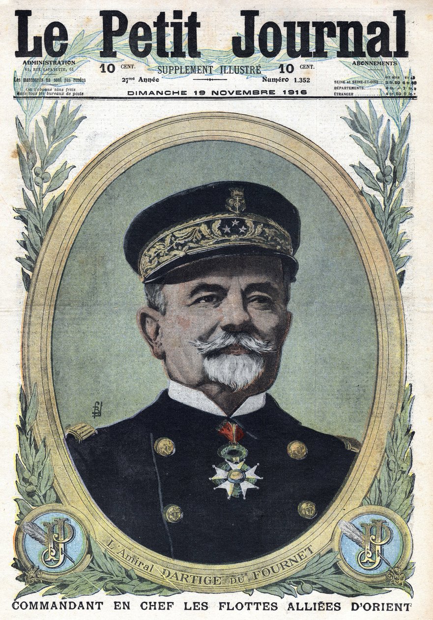 Első világháború 1914-1918 (14-18. háború). Dartige du Fournet admirális, a szövetséges keleti flották főparancsnokának portréja. A „Le Petite Journal” című kiadványban, 1916.11.19. Magángyűjtemény alkotó: Anonymous Anonymous