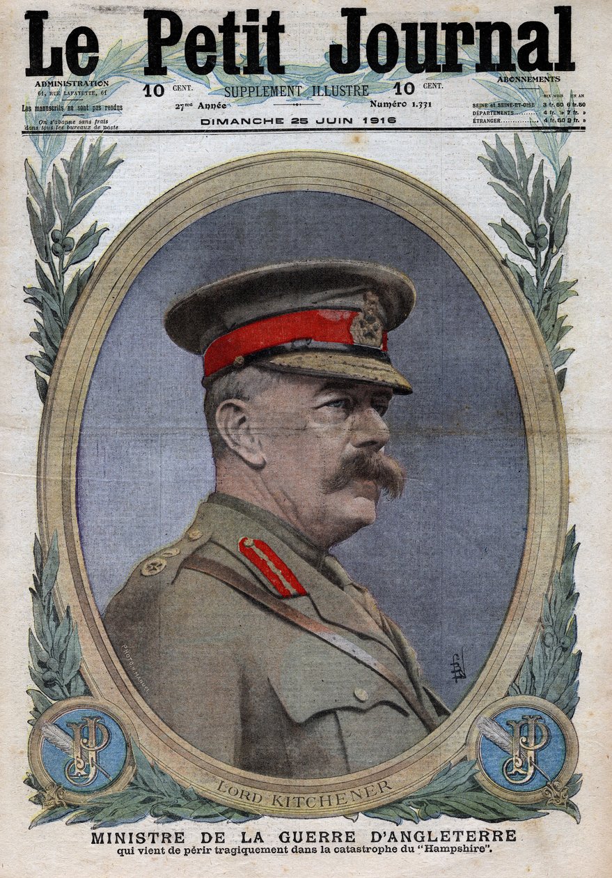 Első világháború 1914-1918 (14-18. háború). Horatio Herbert Kitchener (1850-1916) angliai hadügyminiszter portréja. A „Le Petite Journal”-ban, 1916.06.25. Magángyűjtemény alkotó: Anonymous Anonymous