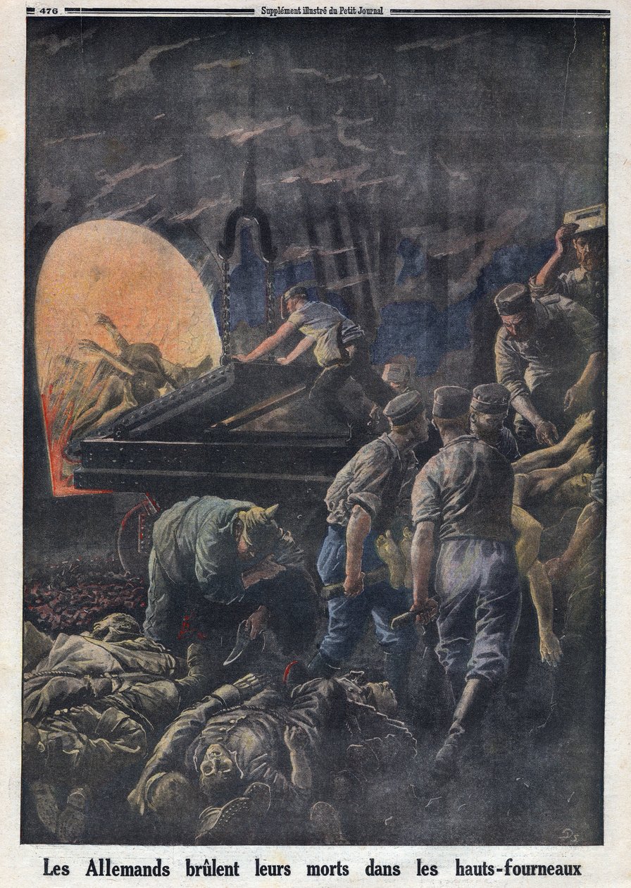 Első világháború 1914-1918 (14-18. háború). A németek halott katonákat égetnek a kemencékben. A „Le Petite Journal”-ban, 1916.04.23. Magángyűjtemény alkotó: Anonymous Anonymous
