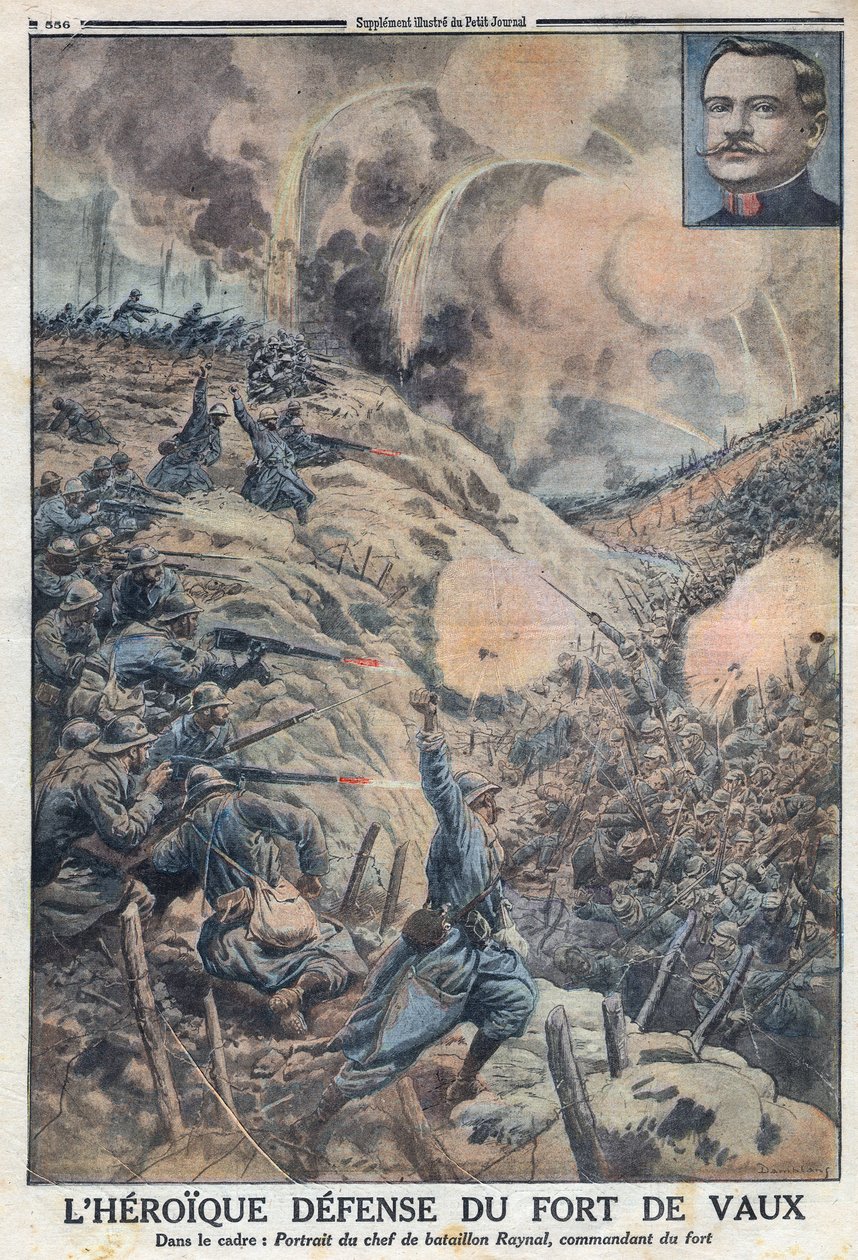 Első világháború 1914-1918 (14-18. háború). Fort de Vaux hősies védelme Sylvain Eugene Raynallal (1867-1939) zászlóaljvezetővel. A "" Le Petite Journalban" alkotó: Anonymous Anonymous