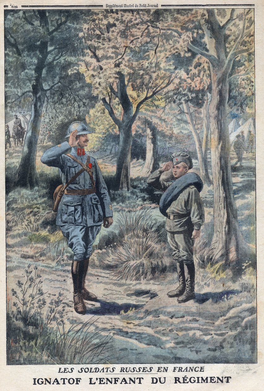 Első világháború 1914-1918 (14-18. háború). A fiatal orosz katona Ignatof egy francia hadsereg ezredében. A „Le Petité Journal”-ban, 1916.05.21. Magángyűjtemény alkotó: Anonymous Anonymous