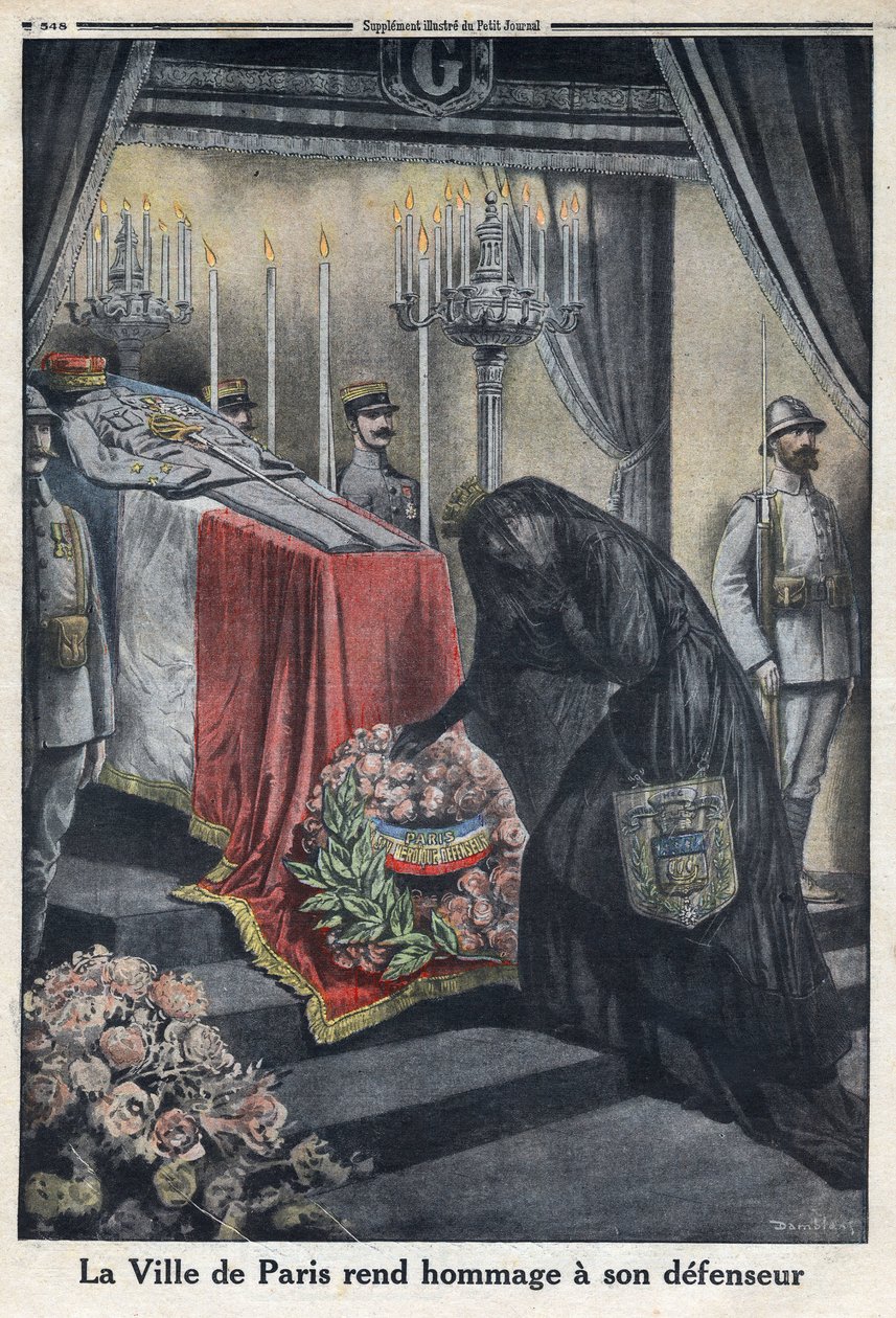 Első világháború 1914-1918 (14-18. háború). Párizs városának tiszteletadása Joseph Simon Gallieni tábornoknak (1849-1916), aki a várost védte. A „Le Petite Journal”-ban, 1916.06.18. Magángyűjtemény alkotó: Anonymous Anonymous