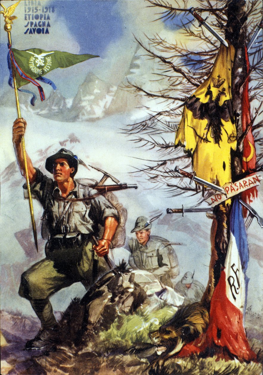 Első világháború: „” plakát az olasz alpesi vadászok (Alpino vagy Alpini) Vestone zászlóaljáról, a 6. ezred alkotó: Anonymous Anonymous