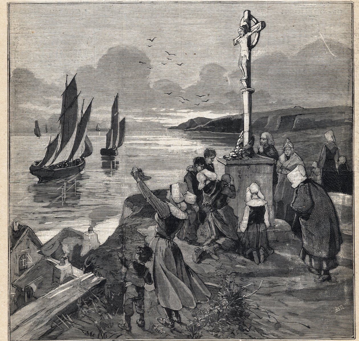 Horgászat Izlandon: a halászok elhagyják Bretagne-t. Metszet a „” Le Petit Parisien”-ben, 1893. 12. 03. alkotó: Anonymous Anonymous