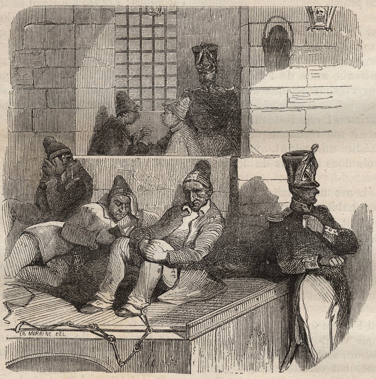 A 19. században a rocheforti börtönben kénytelen pihenni. Pierre Zaccone (1817-1895) „A börtönök története létrehozásuktól napjainkig” metszetébe (1877) (Colonia Penale - Büntetés-végrehajtási telep) alkotó: Anonymous Anonymous