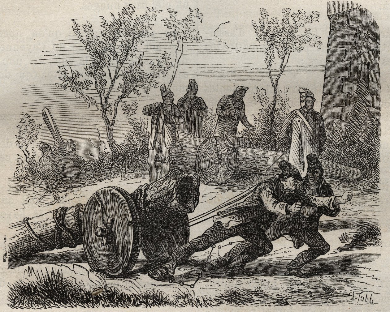 Forcats bucherons a Toulon Bagne-ban a 19. században. Pierre Zaccone (1817-1895) (Colonia Penale - Büntetőtelep) metszet az „Elítéltek története a megalkotásuktól napjainkig” (1877). Magángyűjtemény. alkotó: Anonymous Anonymous