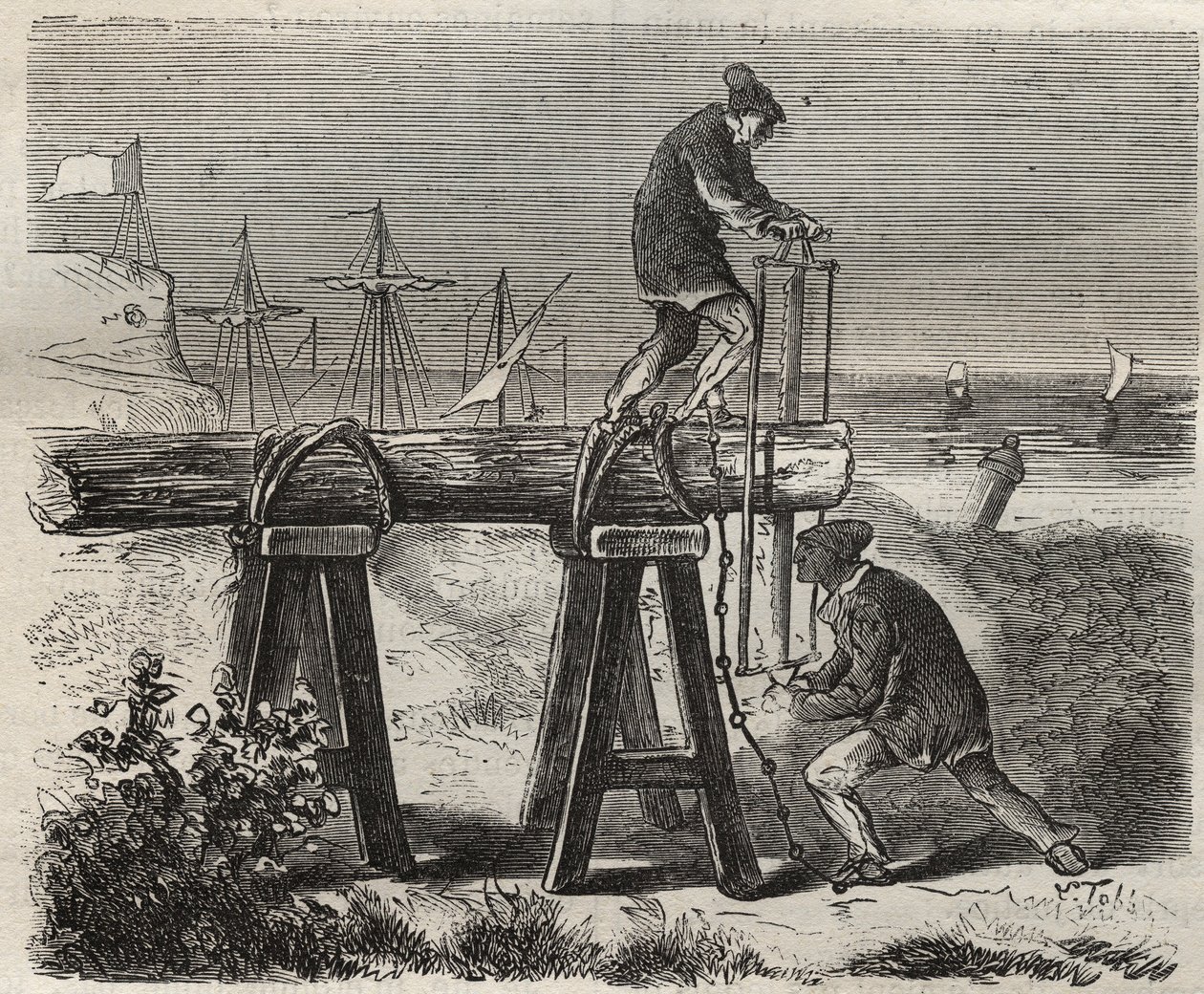 A Cayenne-i (Francia Guyana) Saint-Laurent (Saint-Laurent) büntetés-végrehajtási intézet forcats-fűrészei a 19. században. Pierre Zaccone (1817-1895) (Colonia Penale - Büntetőtelep) metszet az „Elítéltek története a megalkotásuktól napjainkig” című könyvéb alkotó: Anonymous Anonymous